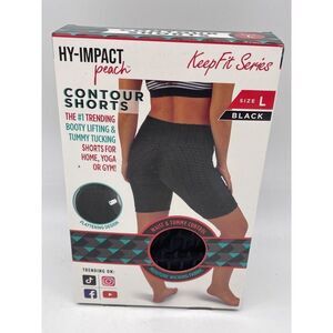 Hy-Impact Peach Women Black Waist & Tummy Contor Shorts Size L NEW